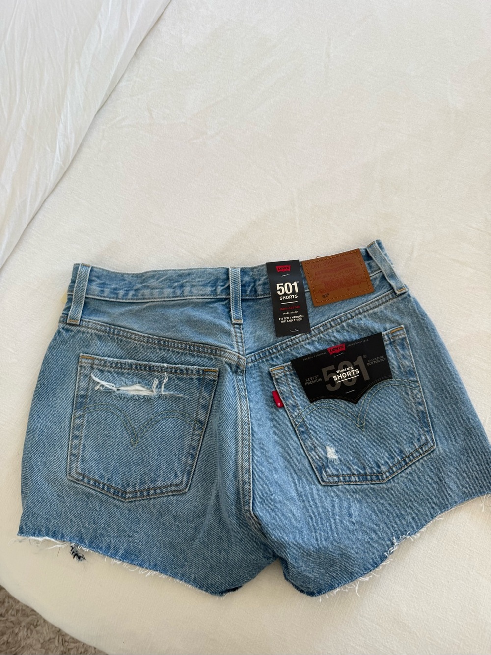Levi's Distressed Light Blue High-Rise Denim Shorts - Picture 3 of 3